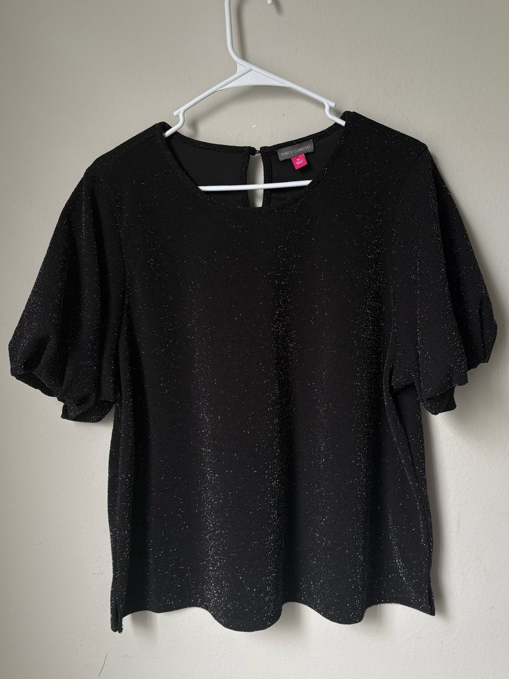 Vince Camuto Black Sparkle Puff-Sleeve Blouse XL